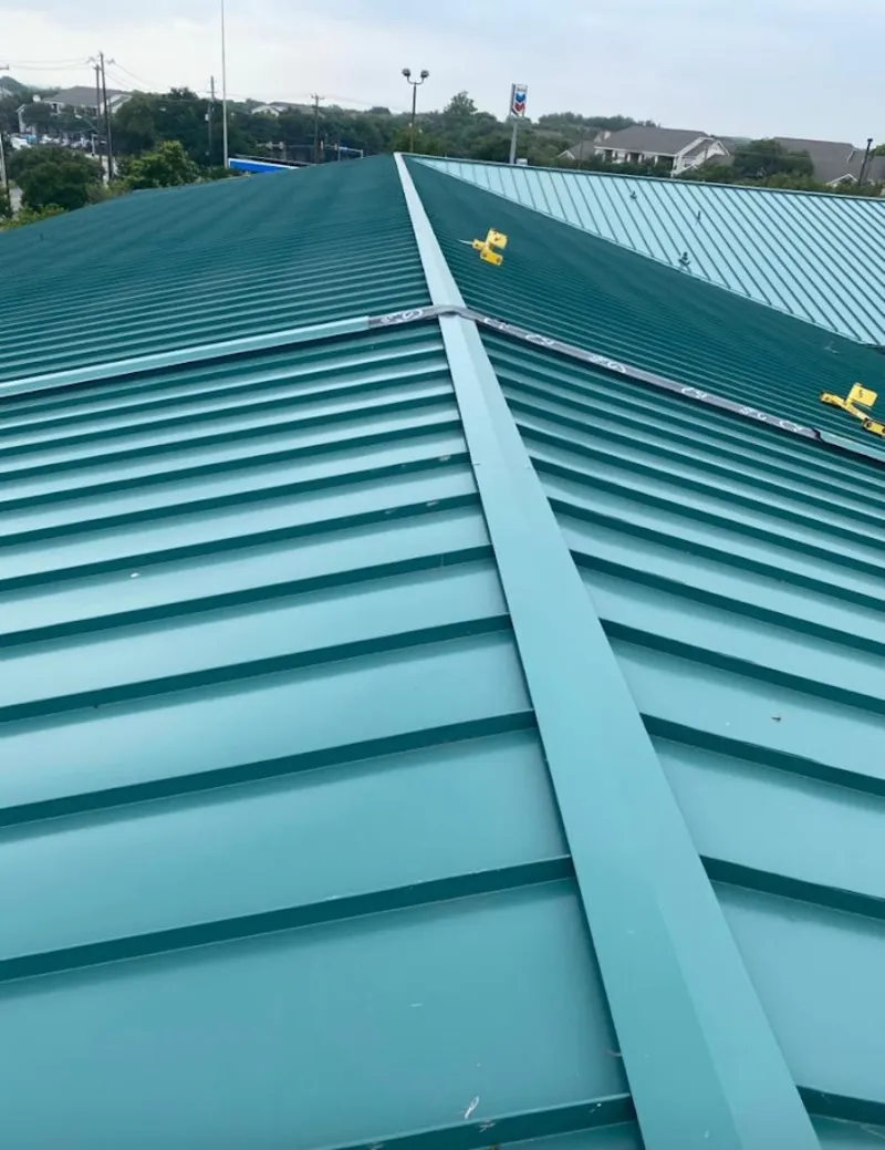 Green commercial metal roof ridge and valley for Metal Roof Repair in Star